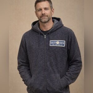 Salty Crew Full Zip Hoodie Men’s Size L Navy Heather Surf Fishing Sweatshirt